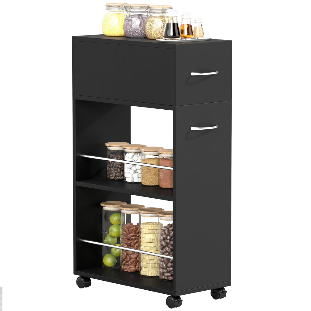 Carrello da cucina con cassetto e ripiani ¨C zephmum ¨C Nero 25x50x85