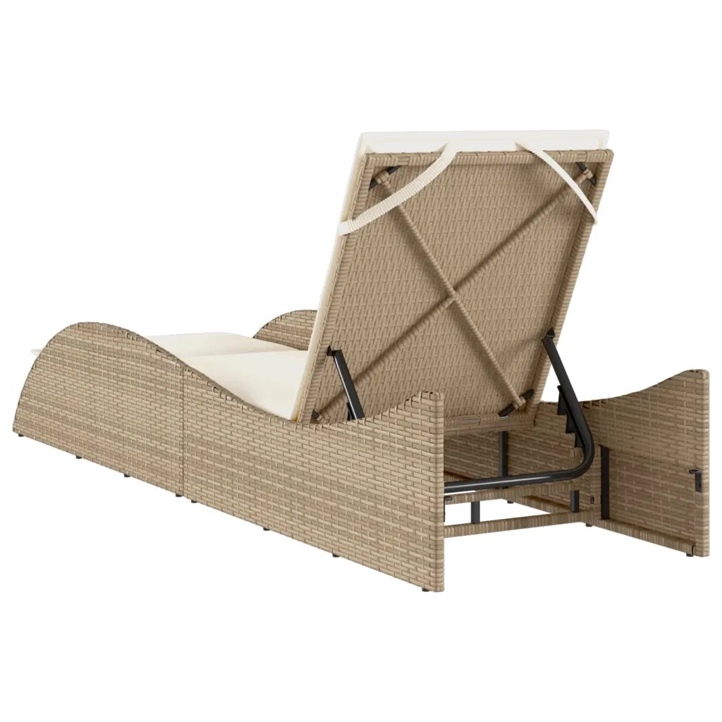 Lettino Prendisole con Cuscino Beige 60x205x73 cm in Polyrattan 368282