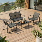 SALOTTO DA GIARDINO Set da 4 pezzi nero in acciaio e vetro temperato