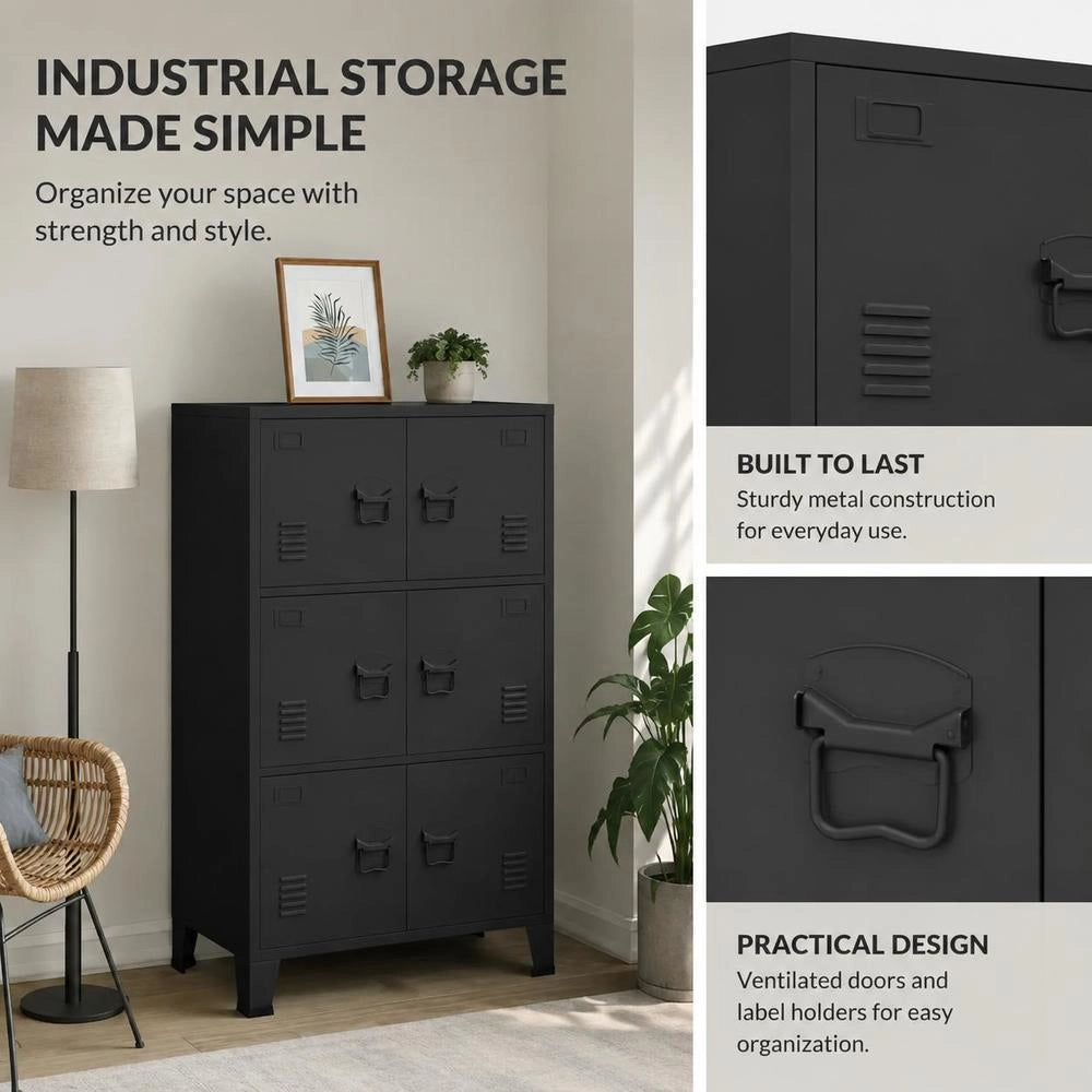 Industrial Storage Cabinet, Black, 75x40x115 Cm, Metal