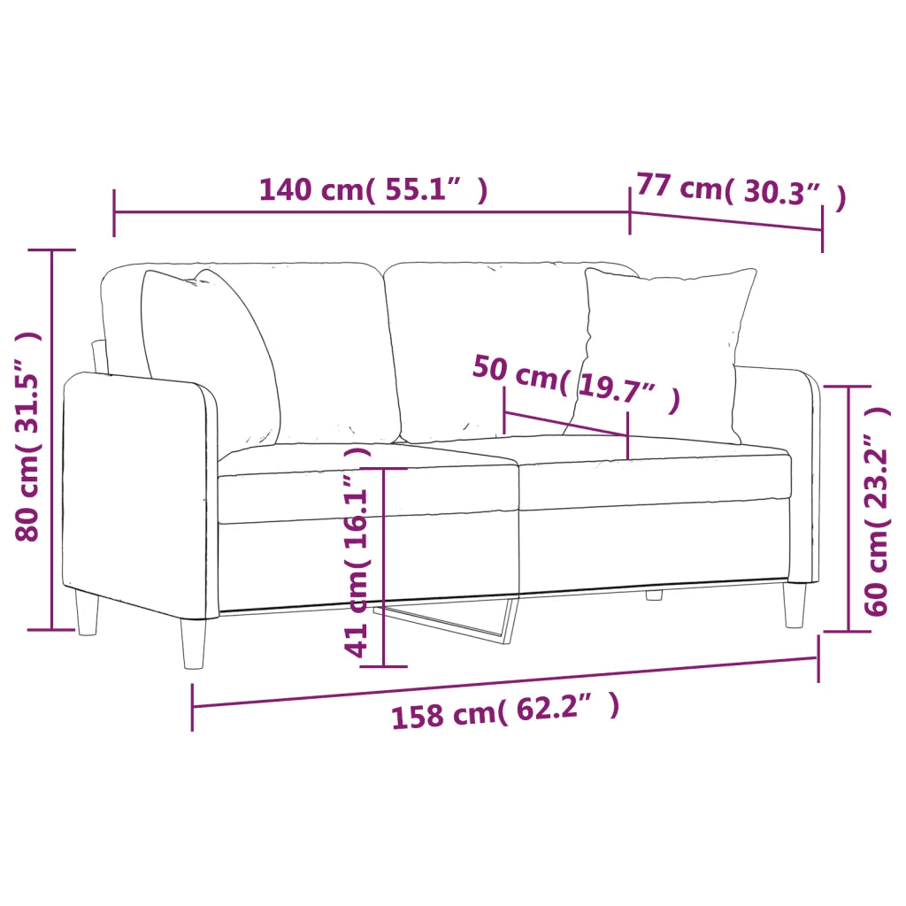 Divano | Divano da soggiorno | Sofa a 2 Posti con Cuscini Crema 140 cm in Tessuto