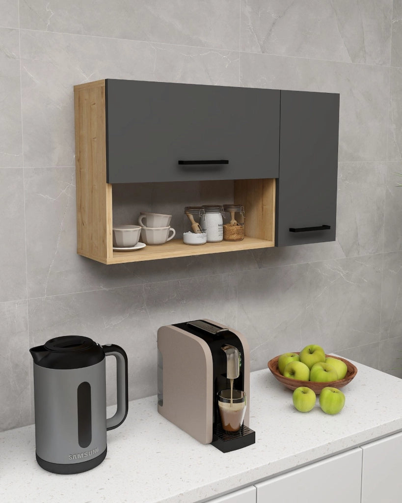 Credenza in legno "Akasya" - 90 x 24 x 52 cm - Grigio antracite