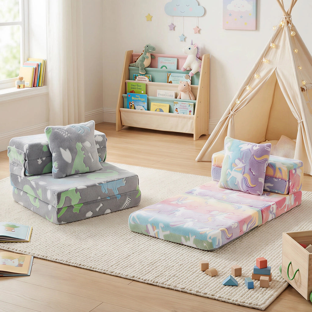 Divano letto 3-in-1 con coperture lavabili a cerniera e cuscino extra, Divano per bambini che luminesce Multicolore