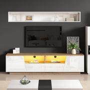 TAVOLO TV 180x40x46 cm con 2 cassetti, 2 ante, LED, bianco