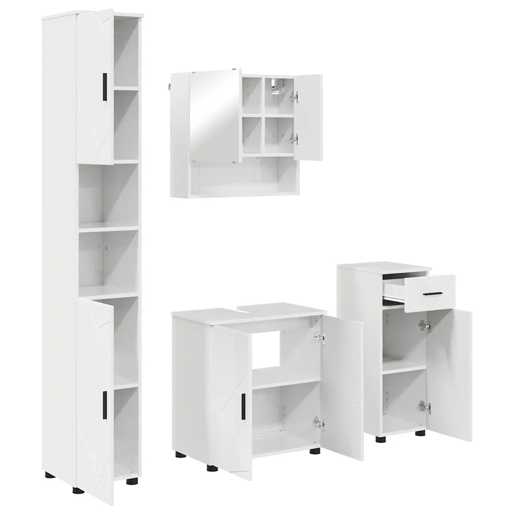 Set di mobili per il bagno con cassetto 4 pcs Bianco Lucido 3392977