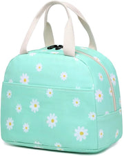 Tas da pranzo isolata con disegno di fiori per donne e ragazze, contenitore da pranzo riutilizzabile, borse da picnic per adulti, bambini, scuola, lavoro e viaggi (verde)