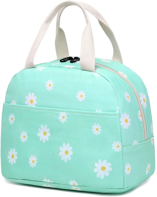 Tas da pranzo isolata con disegno di fiori per donne e ragazze, contenitore da pranzo riutilizzabile, borse da picnic per adulti, bambini, scuola, lavoro e viaggi (verde)