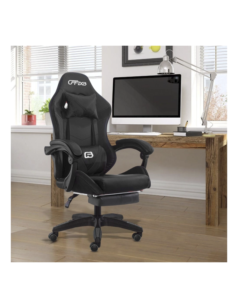 Sedia Gaming con Poggiapiedi in Similpelle Nero