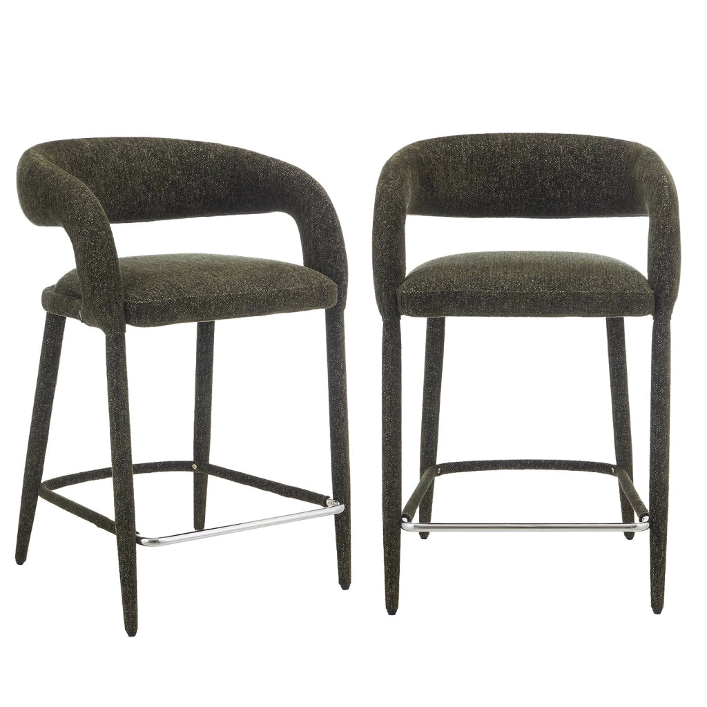 Set 2 sgabelli da bar contemporaneo in tessuto, verde kaki