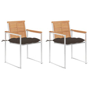 Sedie da Giardino 2 pz con Cuscini in Legno di Teak e Acciaio cod mxl 6770