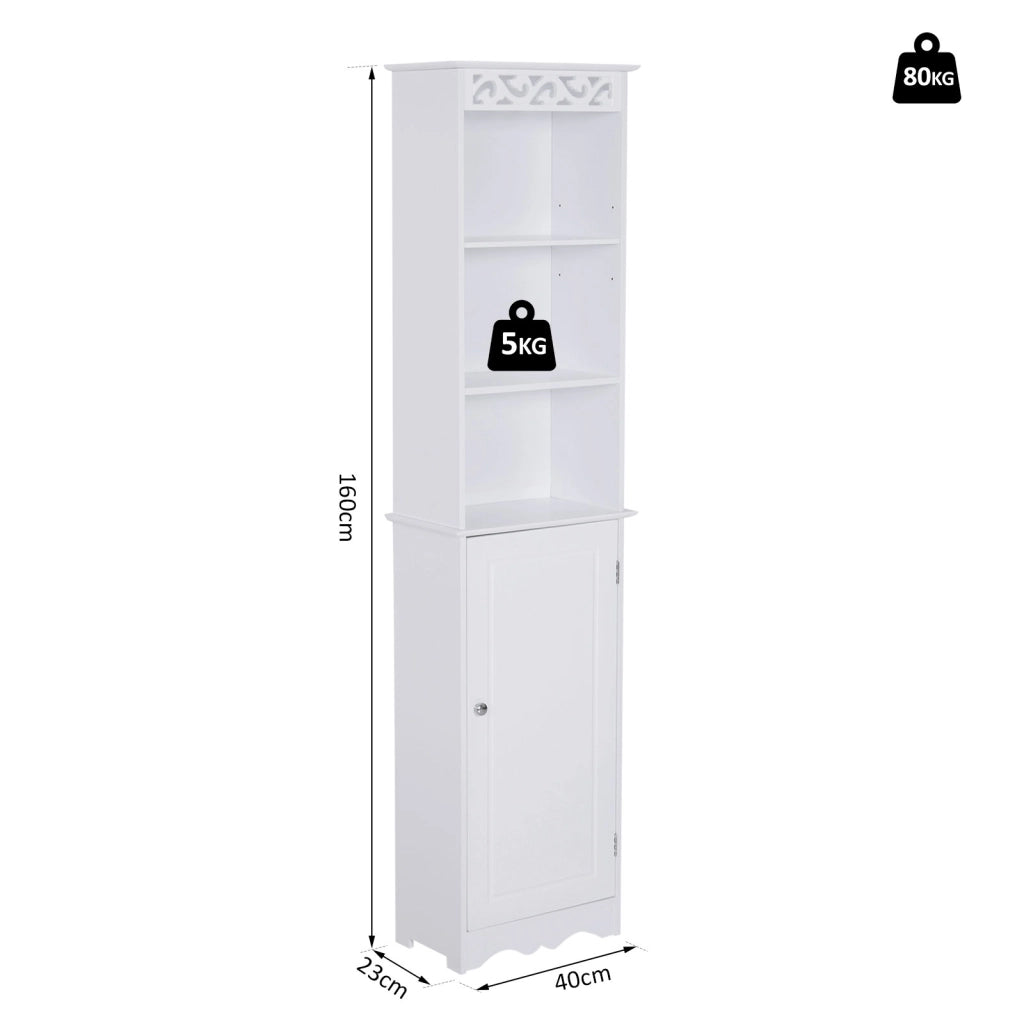 Mobiletto Bagno a Torre 3 Ripiani Regolabili e Armadietto ¨C zephmum ¨C MDF Bianco 40x23x160cm