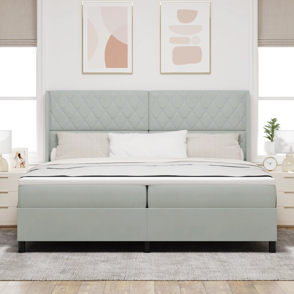 Letto Box Spring con Materasso e Luce LED Grigio Chiaro 200x200 cm Velluto