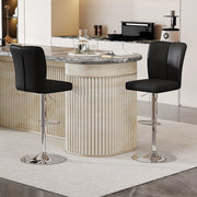 Sgabello da bar regolabile in altezza - Zephmum- Set da 2, 360¡ã girevole, design nero-argento, pelle PU impermeabile
