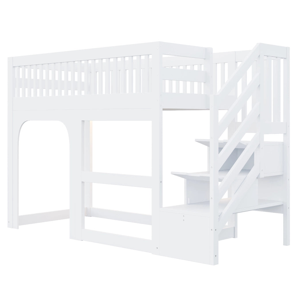 Letto a soppalco per bambini 90x200 cm con scala contenitore e LED