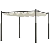Gazebo Pergola 3x3 m con Tettuccio Retrattile, 8 Viti e 8 Picchetti, in Poliestere 180g e Metallo, Bianco Crema