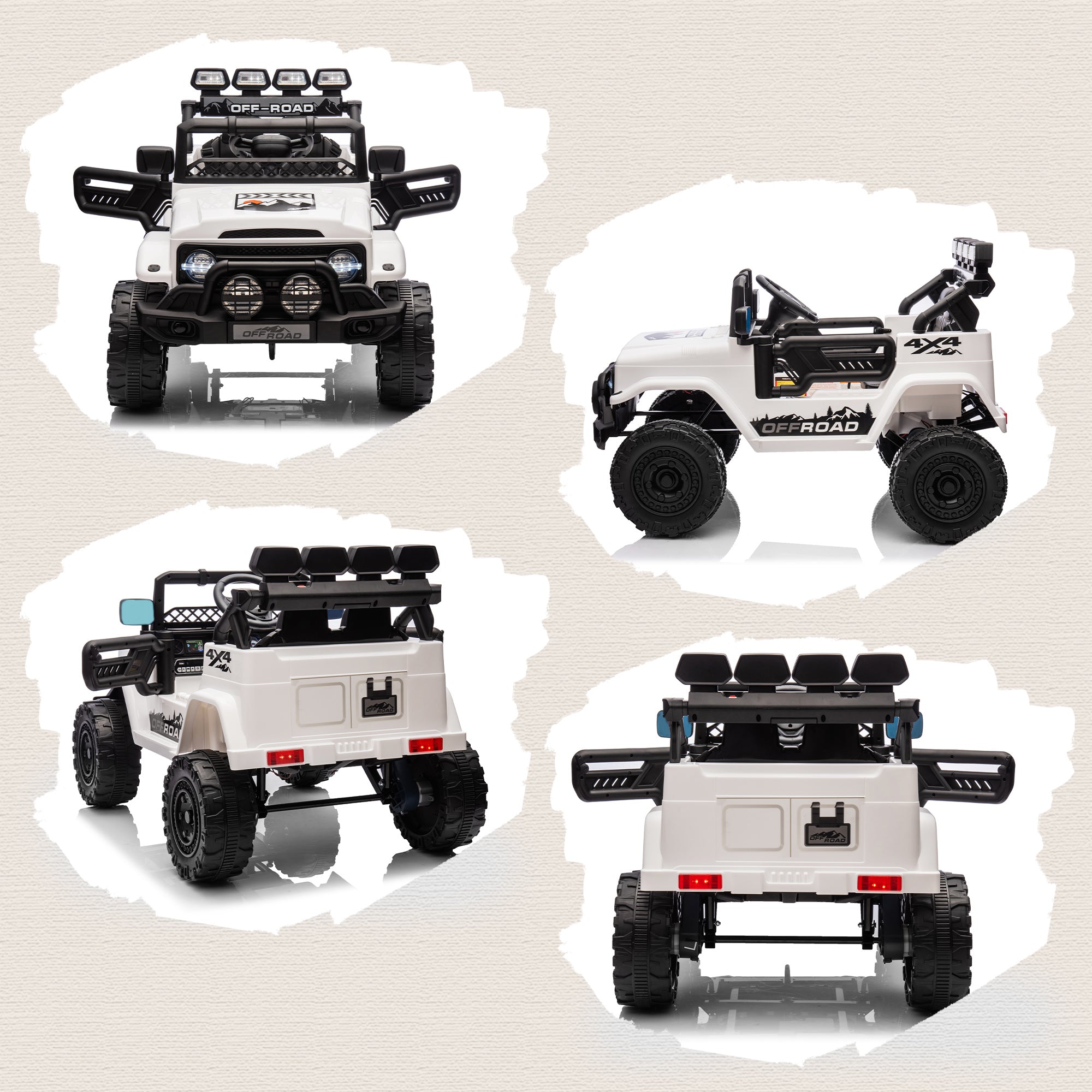 Macchina Fuoristrada per Bambini 99x66x68.5 cm con Fanali Clacson e Telecomando in PP e Metallo Bianco