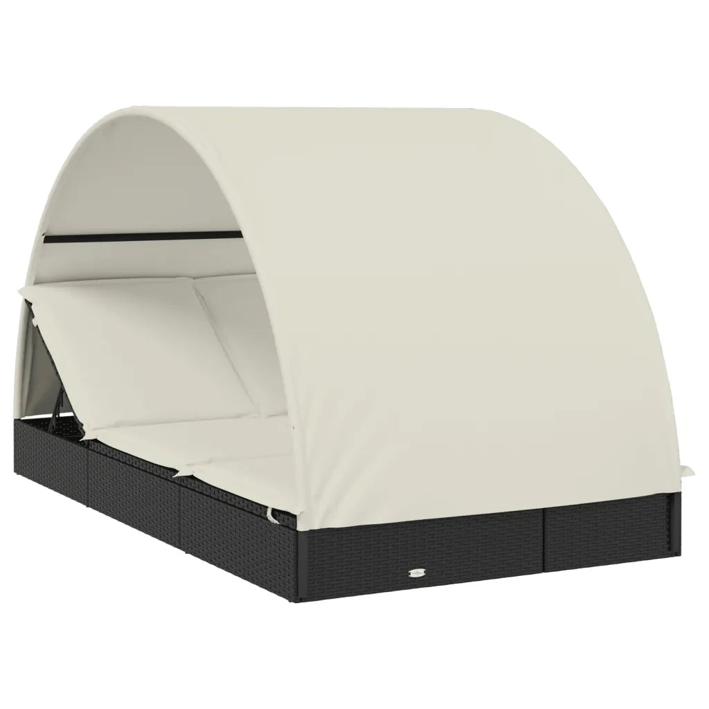 Sdraio da giardino | Lettino Doppio Tetto Rotondo Nero 211x112x140 cm in Polyrattan