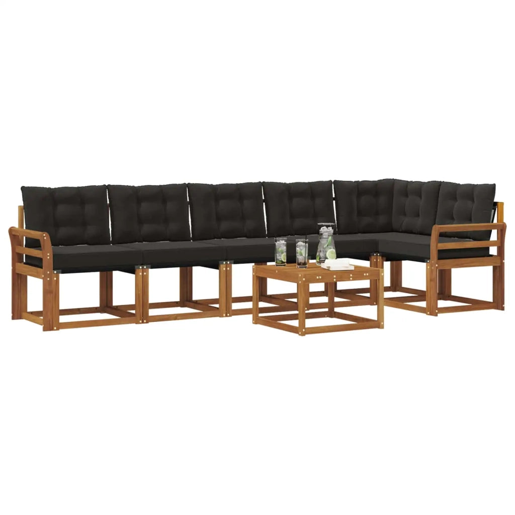 Set di divani da esterno con cuscino 7 pcs Naturale e Nero