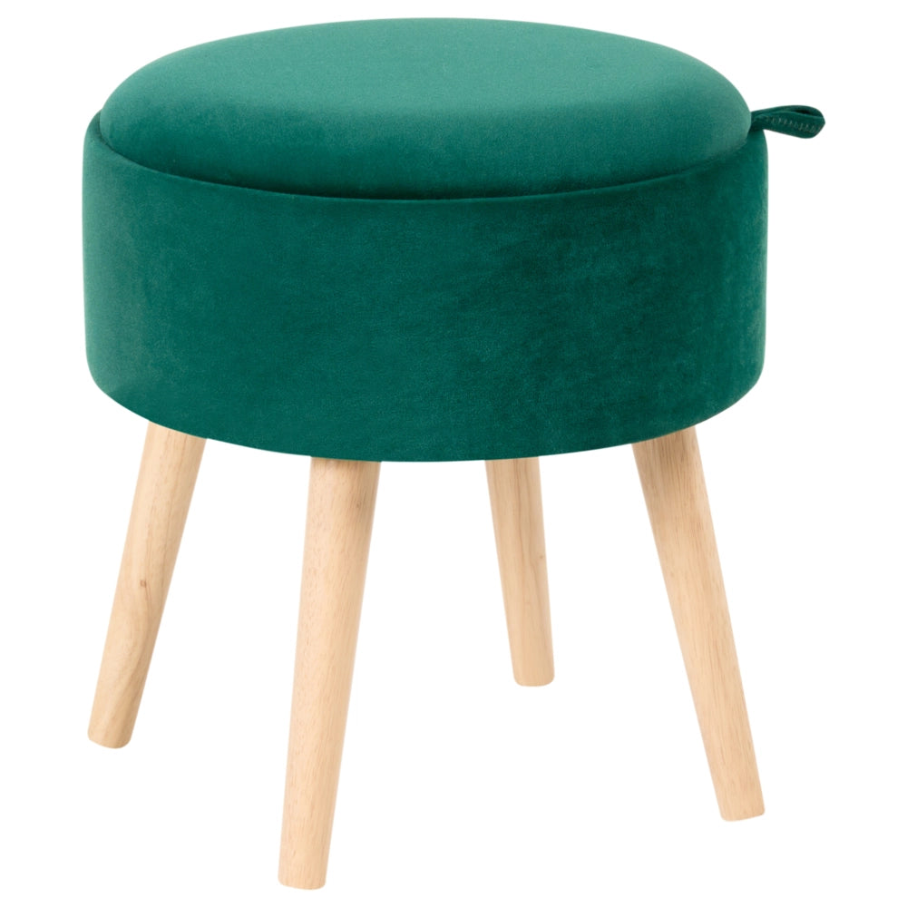 Pouf in velluto imbottito verde smeraldo con contenitore stile glamour elegante soggiorno camera da letto
