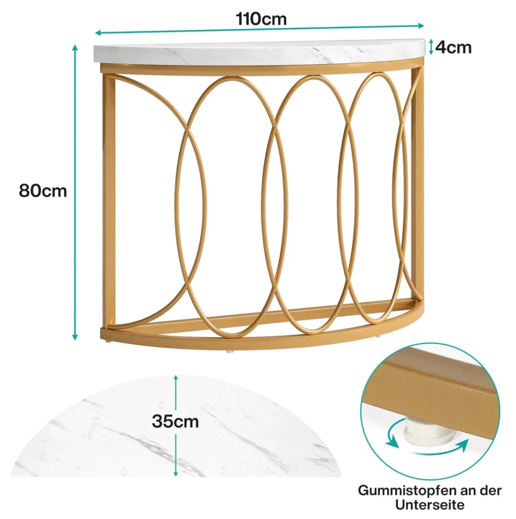 Consolle semicircolare oro e bianco 110x35 cm