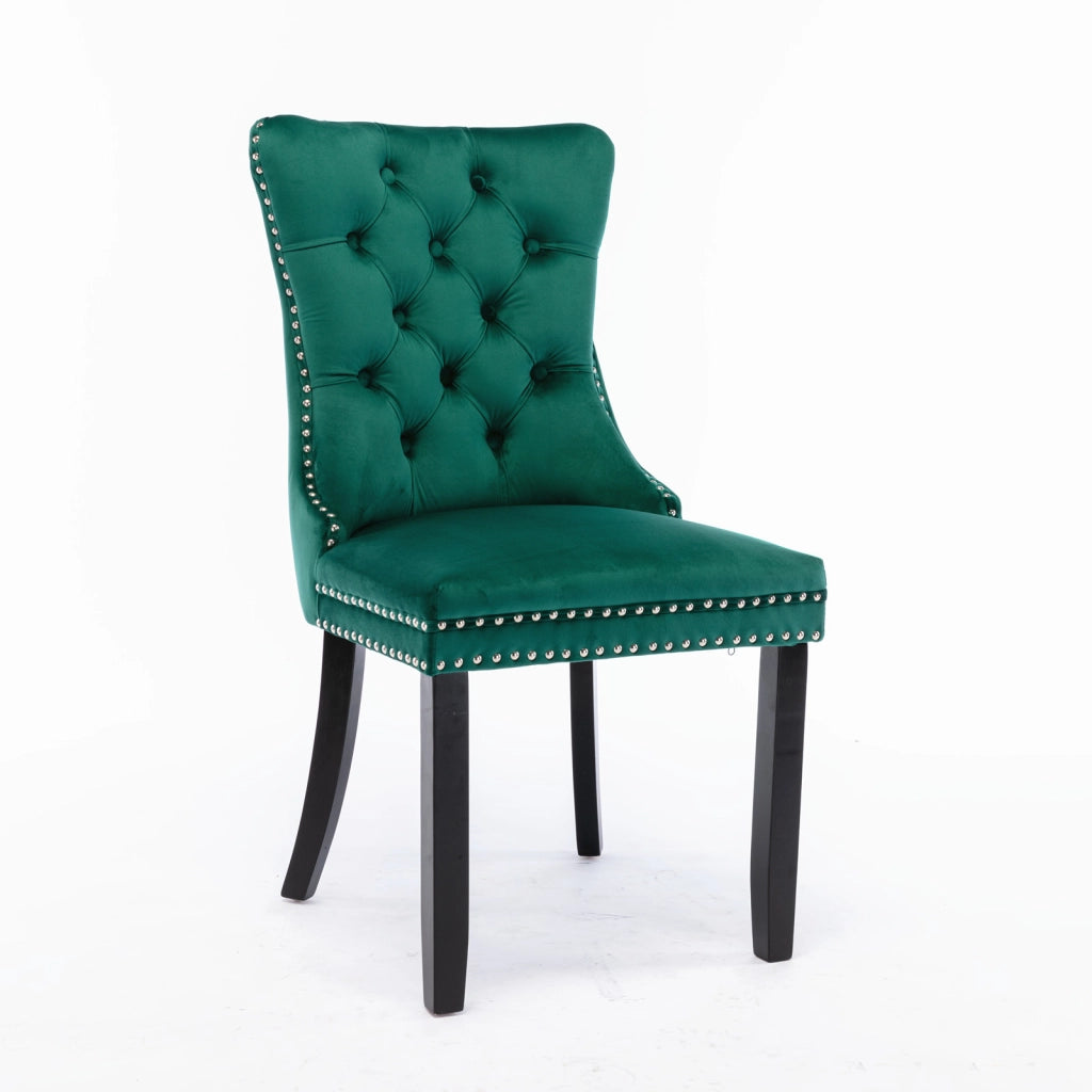 Sedie da Pranzo Imbottite in Velluto Verde con Gambe in Legno ¨C MINIMAL ¨C Set 2 Pezzi