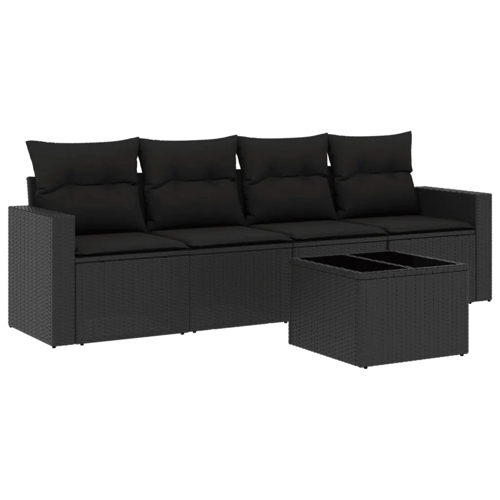 Salotto da Giardino-Set Divani da Giardino 5 pz con Cuscini in Polyrattan Nero 958846