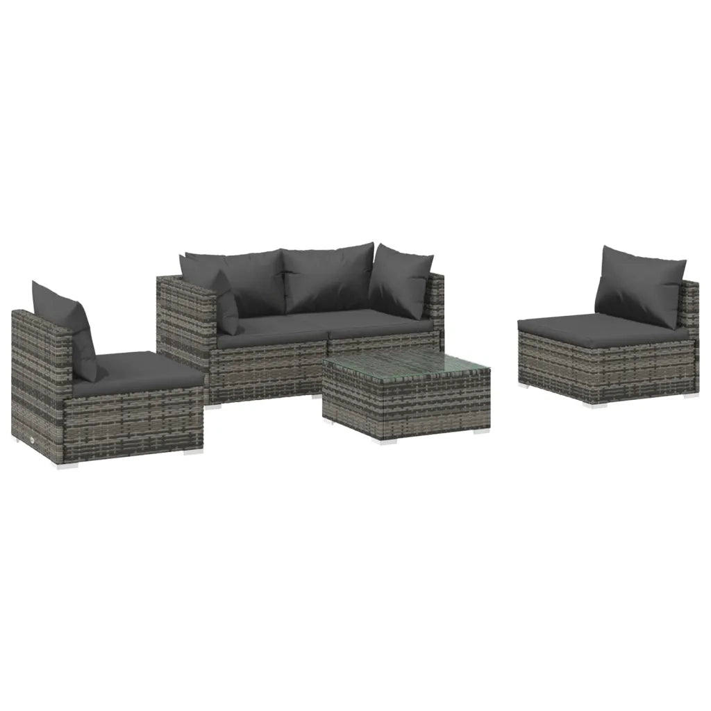 Set Divani da Giardino 5 pz con Cuscini in Polyrattan Grigio 3102181