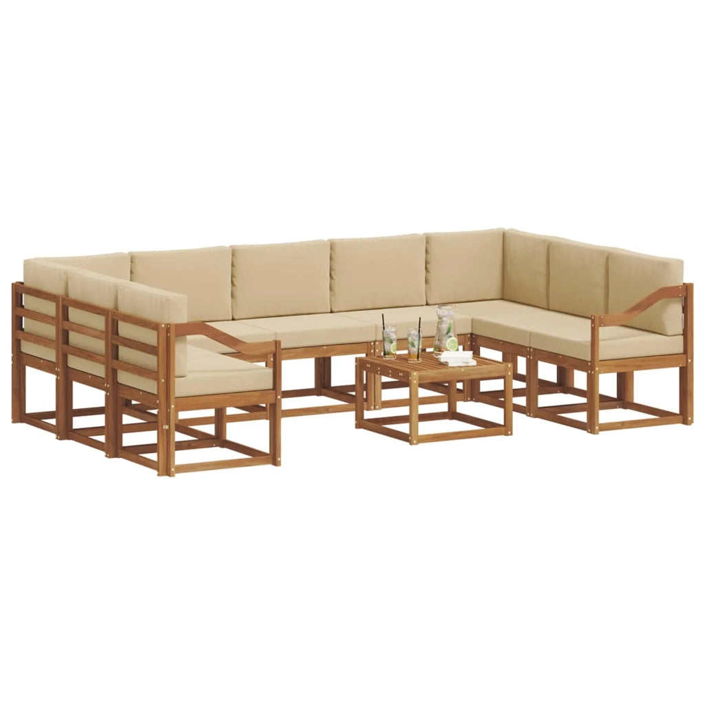 Set di divani da esterno con cuscino 10 pcs Naturale e Beige
