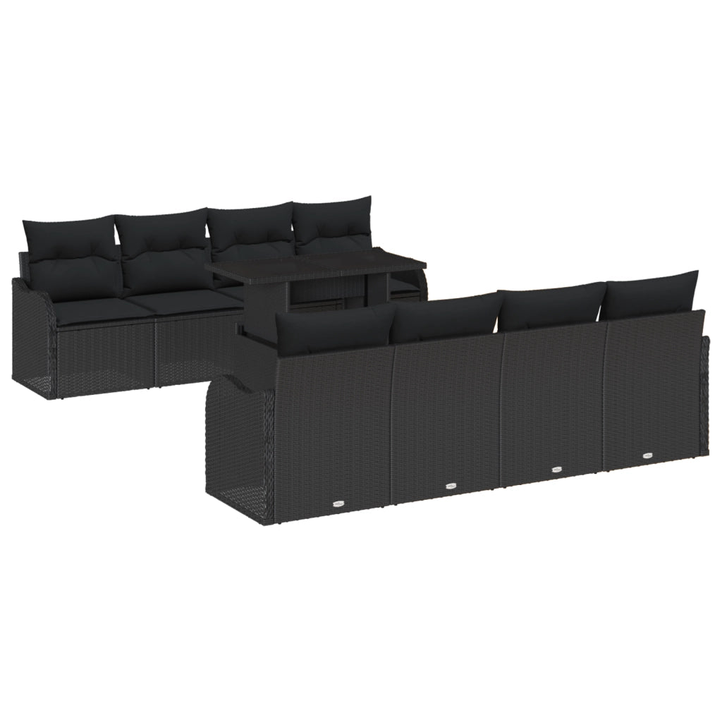 Set di Divani da Giardino  da 9 Pezzi con Cuscini Polyrattan Nero