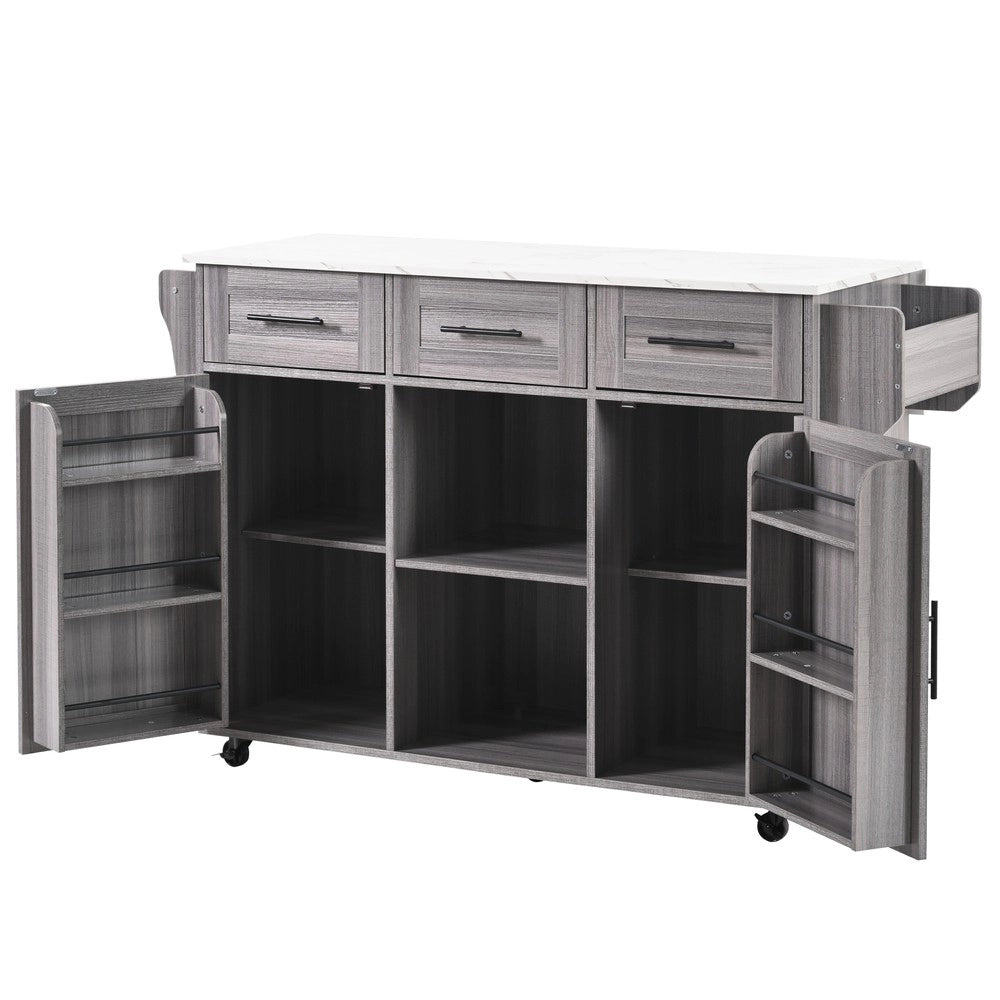 Carrello Portavivande con Armadietto ¨C Xylo ¨C Legno Massello Grigio, Piano Marmo Bianco, 139x46x91.5 cm