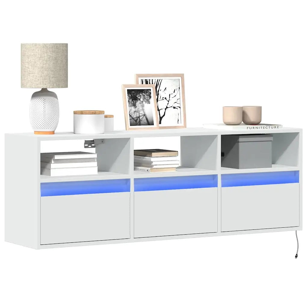 vidaXL Mobile TV a Parete con Luci LED Bianco 130x31x45 cm