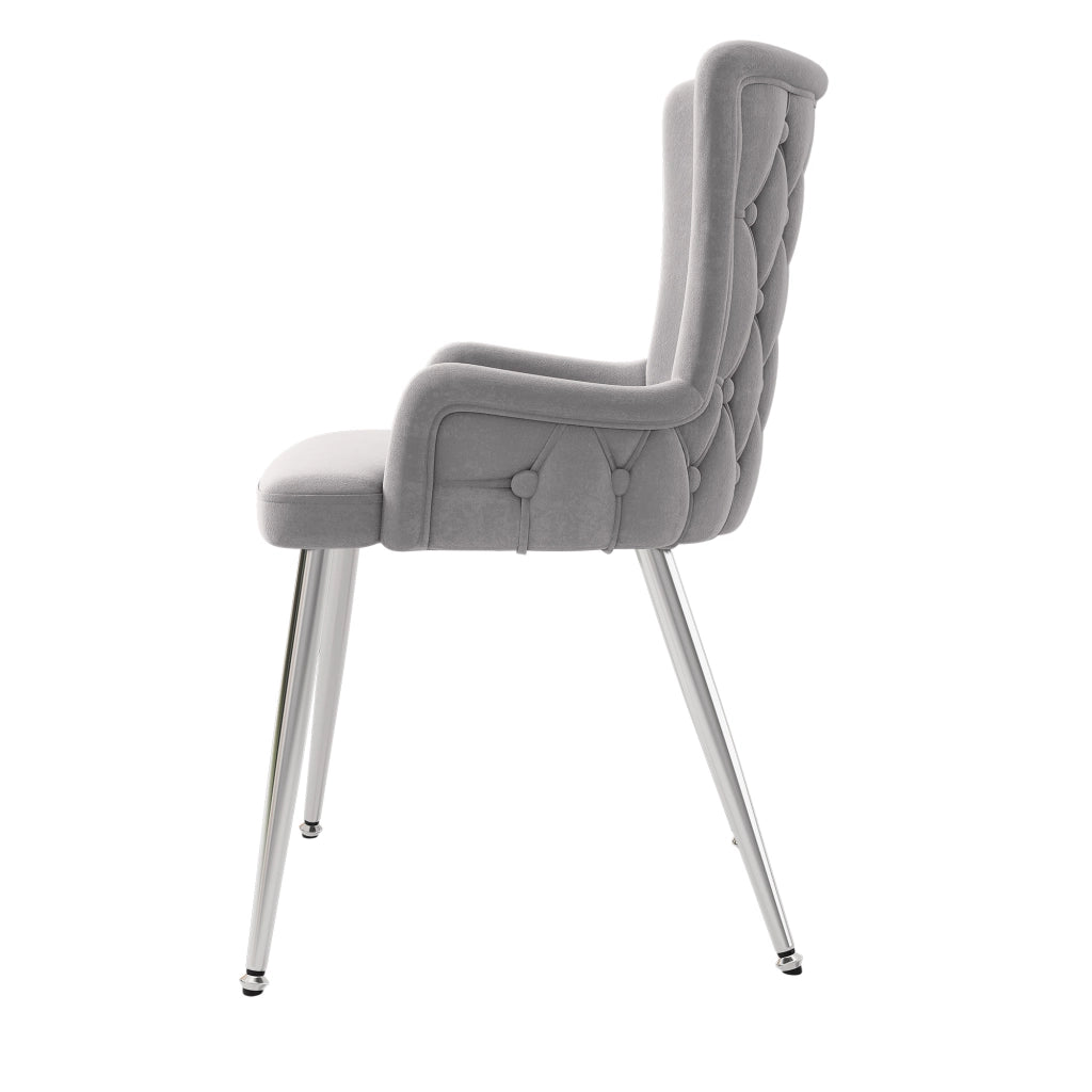 Sedia da pranzo in velluto grigio e argento, set da 2, con gambe in metallo