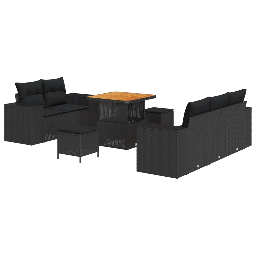 Set Divani da Giardino 8 Pezzi con Cuscini Rattan Nero Acacia