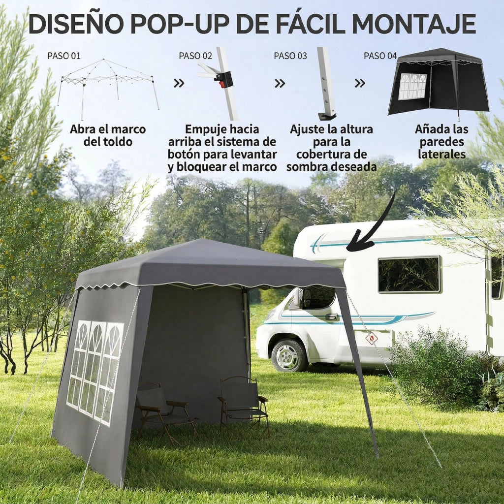 Tenda da giardino pieghevole pop-up ¨C Zephmum ¨C 2.89x2.89m, grigio, protezione UV50+
