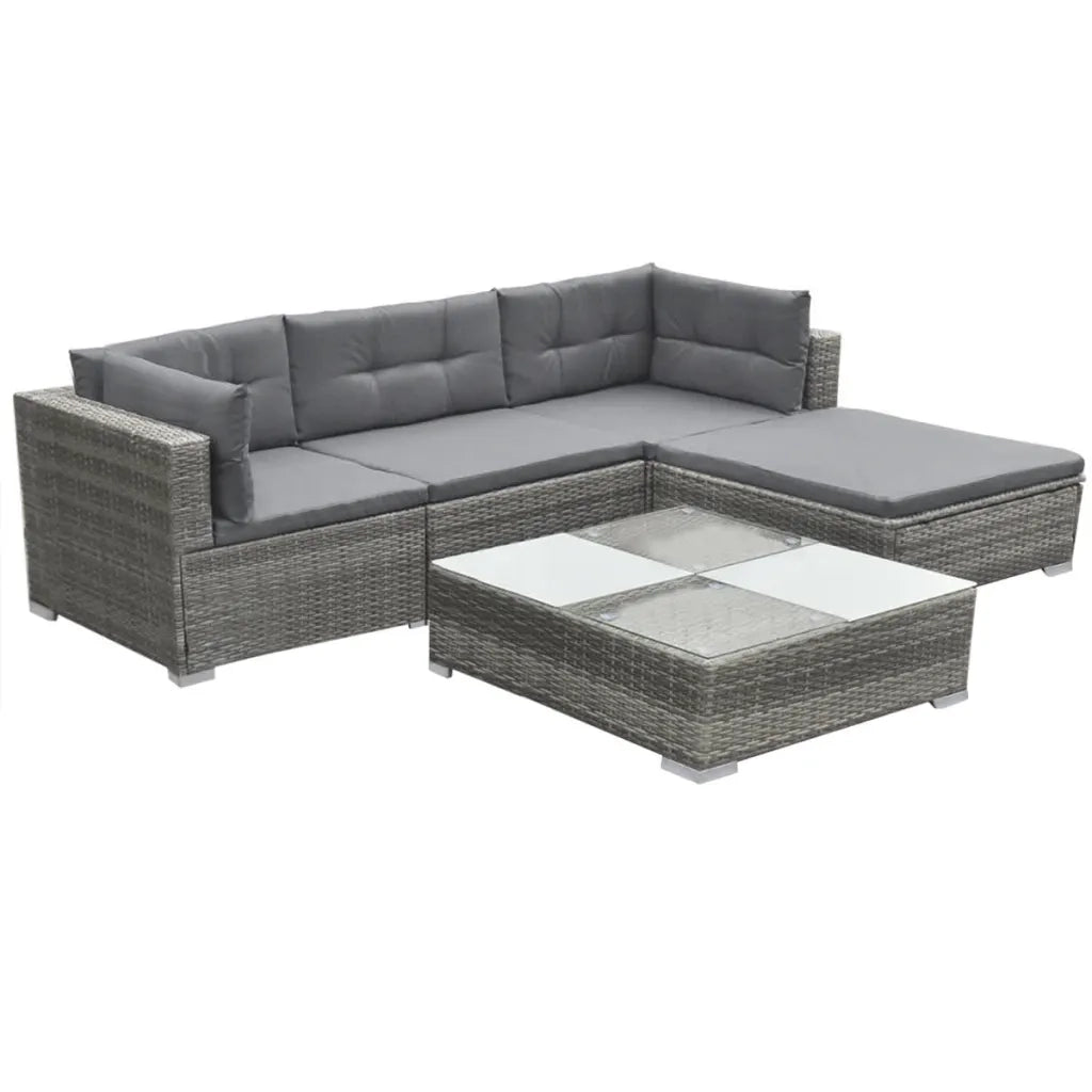 Set Divani da Giardino 5 pz | Set Salotto da Giardino con Cuscini in Polyrattan Grigio