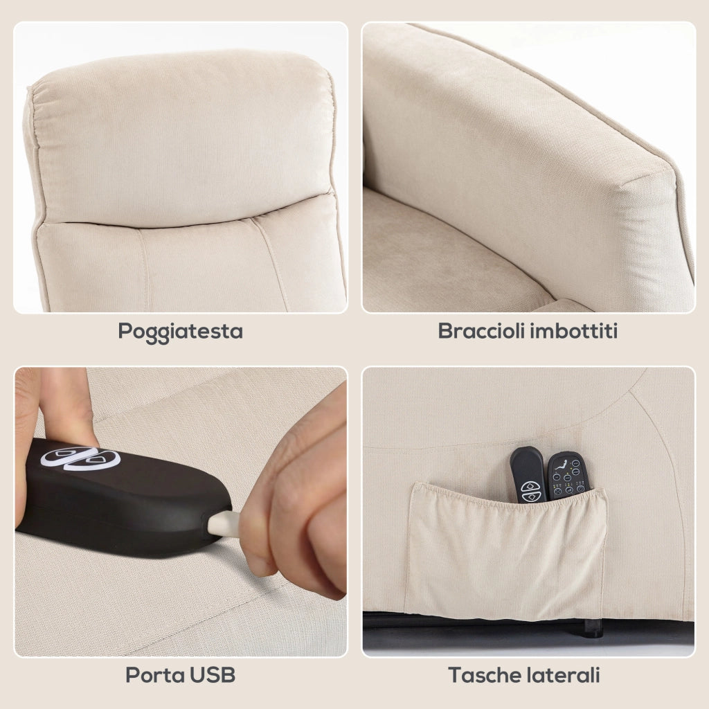 Poltrona Elettrica Alzapersona Poltrona Relax Massaggiante, Beige