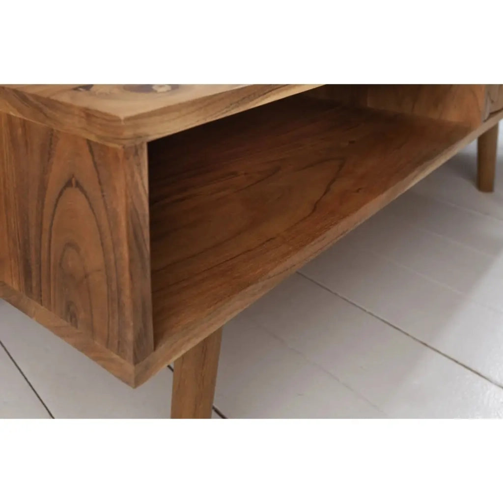 Tavolino basso SCANI 100 cm in legno di acacia massiccio verniciato stile scandinavo