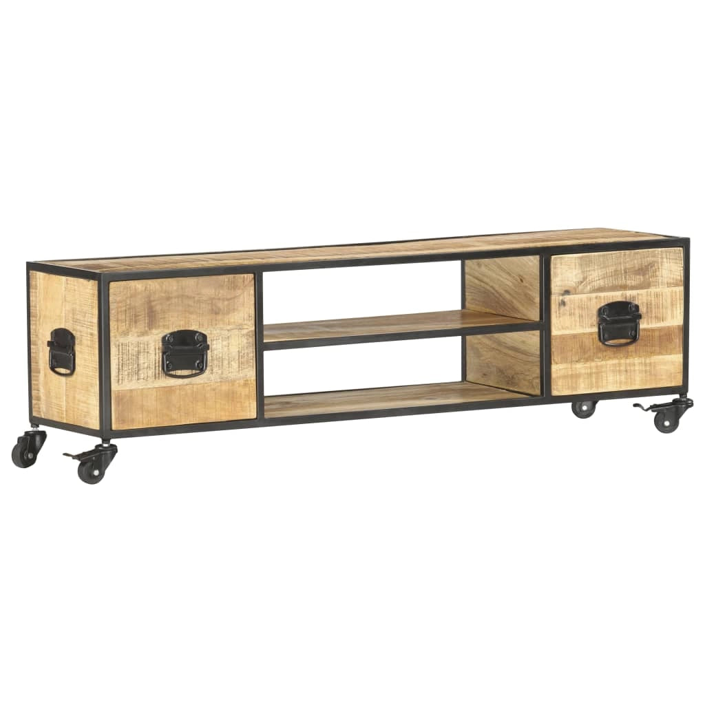 Mobile TV multimediale scaffale per televisione televisore buffet sala da pranzo soggiorno camera da letto 130 x 30 x 39 cm legno massello di mango marrone 02_0025884