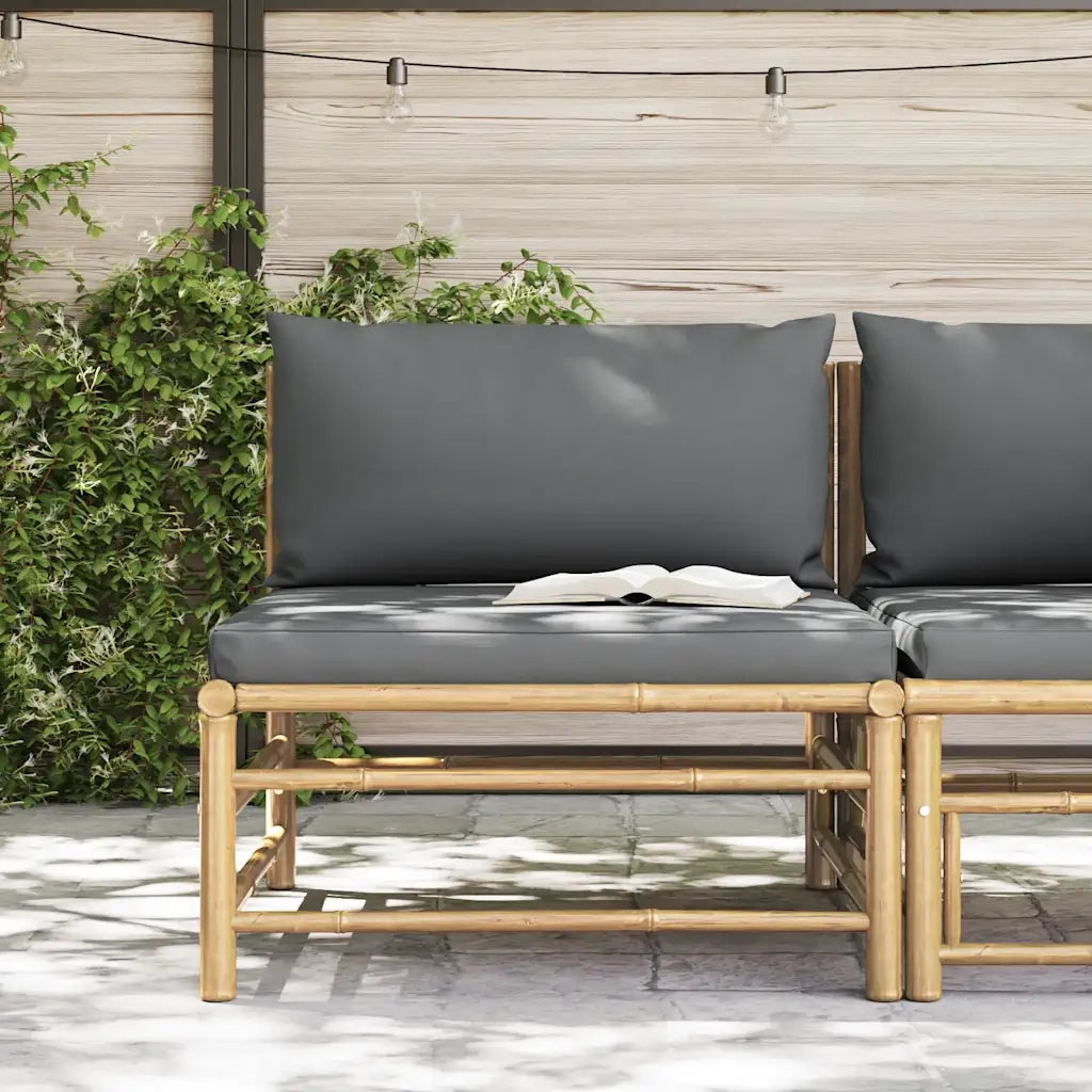 Divano Centrale da Giardino con Cuscini Grigio Scuro in BambÃ¹cod mxl 118476