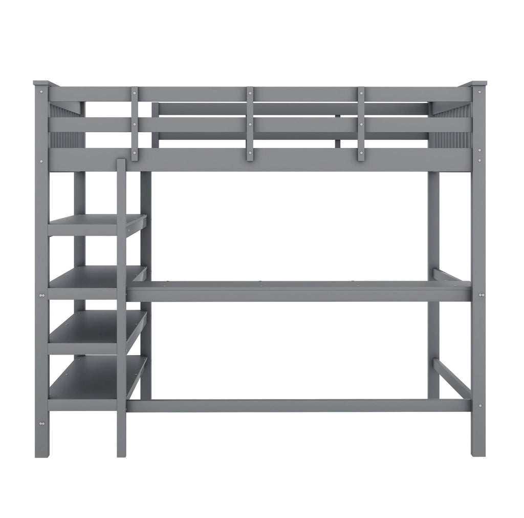 Letto a soppalco 140x200 cm con scrivania e ripiani grigio