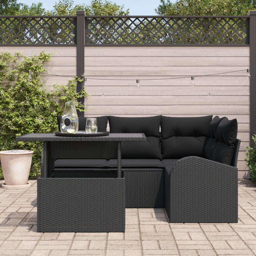 Set di Divani da Giardino 5 Pezzi con Cuscini Rattan Nero