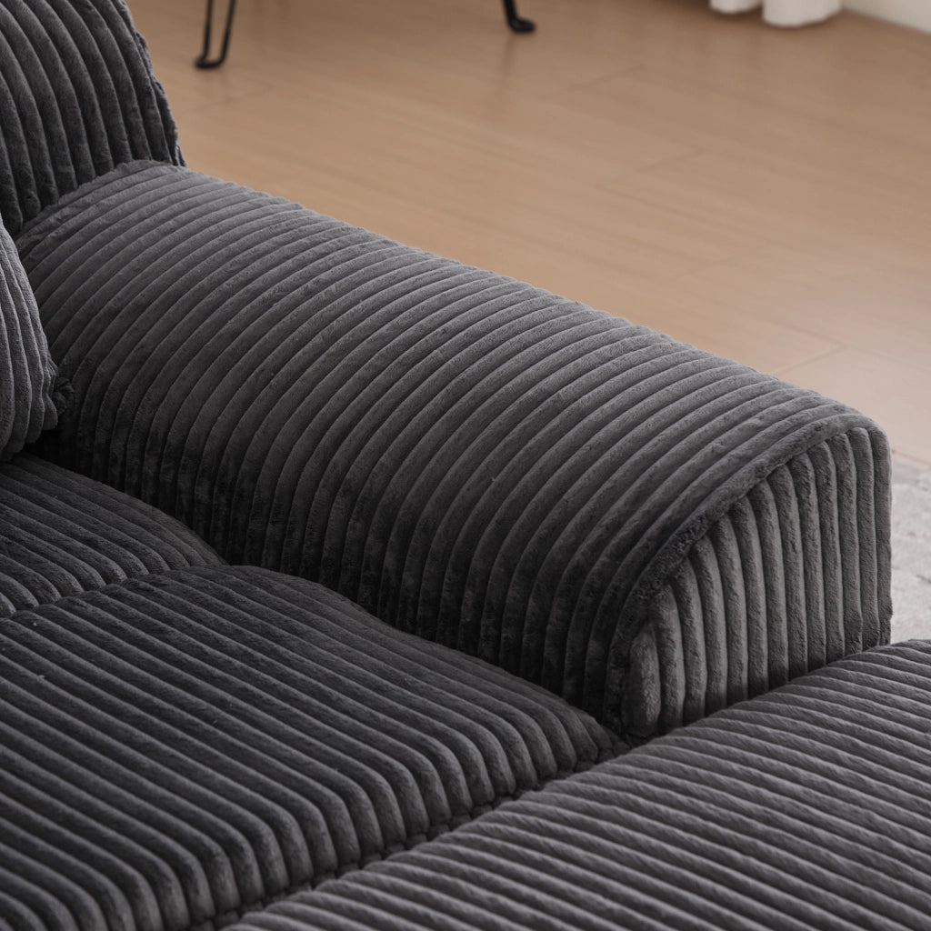 OKWISH Poltrona con Poggiapiedi, Seduta Profonda con Tasche Laterali, Design Minimalista, Velluto a Coste Grigio Scuro