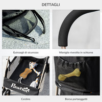 Passeggino per Cani Pieghevole 82x49,5x98 cm con Tettuccio Nero
