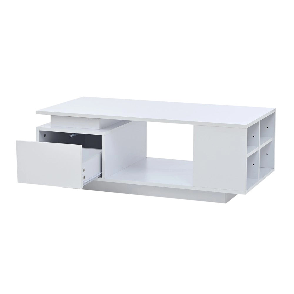 Tavolino da Caff¨¨ con Cassetto e LED ¨C MINIMAL ¨C Bianco Lucido, 100x50x36