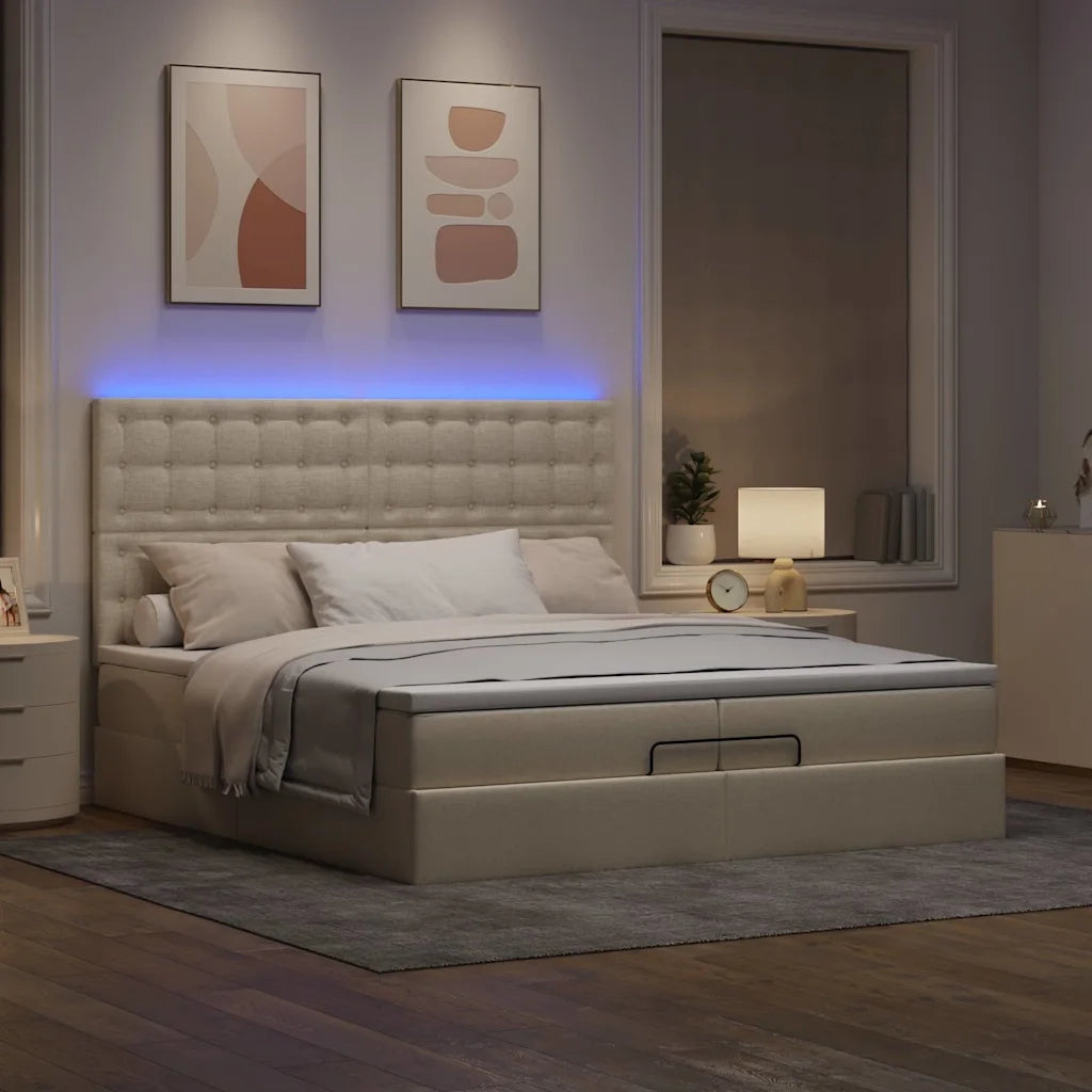 Struttura Letto Pouf con Materassi Crema 200x200 cm in Tessuto 3314202