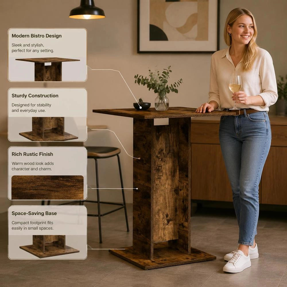 Bistro Table, Smoked Oak, 60x60x75 Cm, Engineered Wood