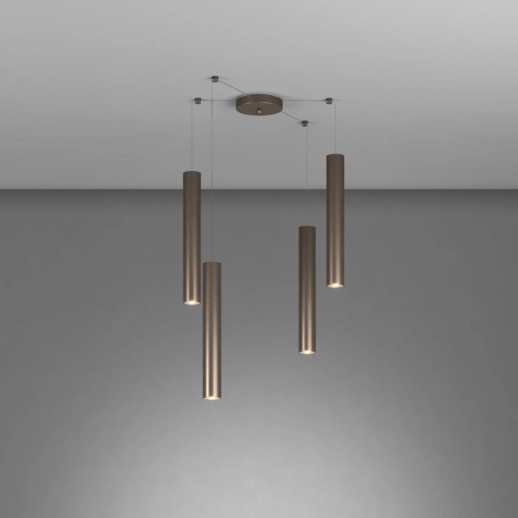 Lampadario Industrial-Minimal Xeana Metallo Bronzo 4 Luci Gu10