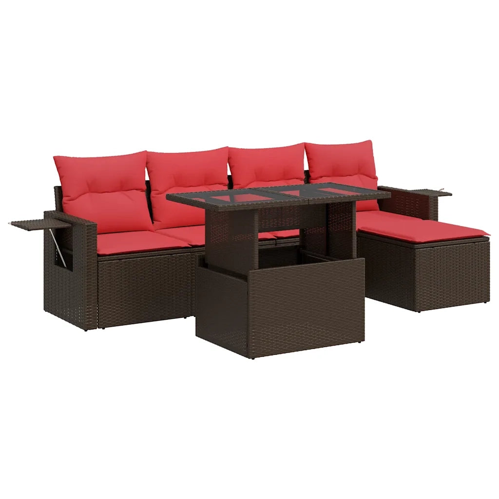 Set Divano da Giardino 6pz con Cuscini Marrone Polyrattan Acacia 3326465