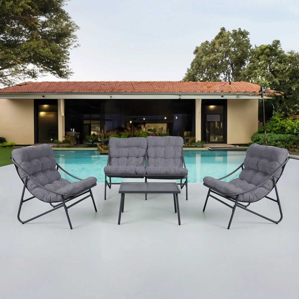 Set mobili da giardino VIBE 4 pezzi poltrone divano tavolino grigio