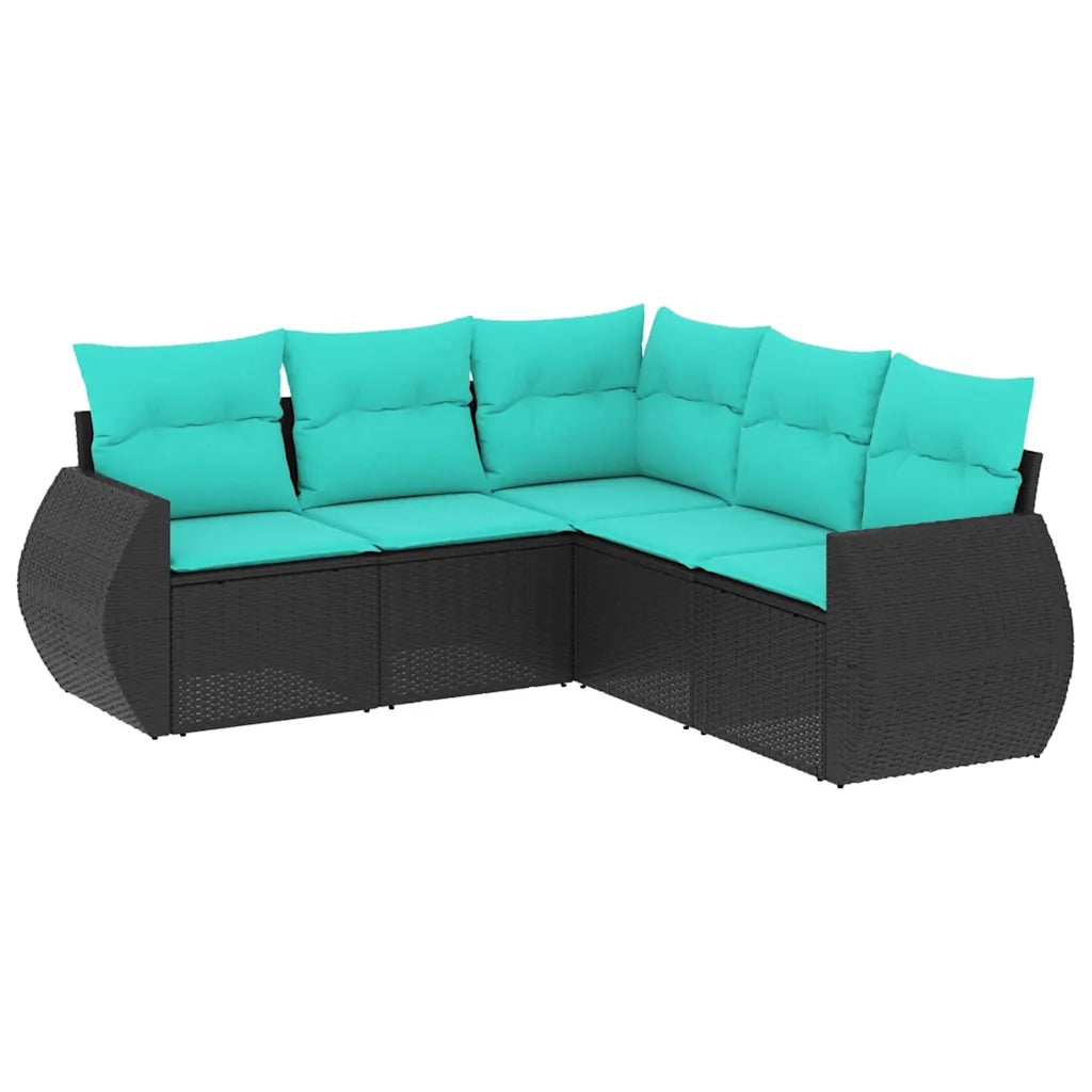Set Divani da Giardino 5 pz con Cuscini Nero in Polyrattan 3221346